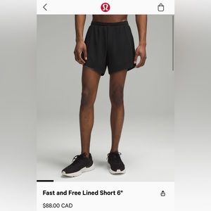 Lululemon - MENs Fast and Free Lined 6" short
